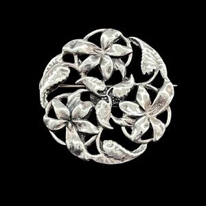 Vintage Jo Michels sterling silver round floral brooch pin